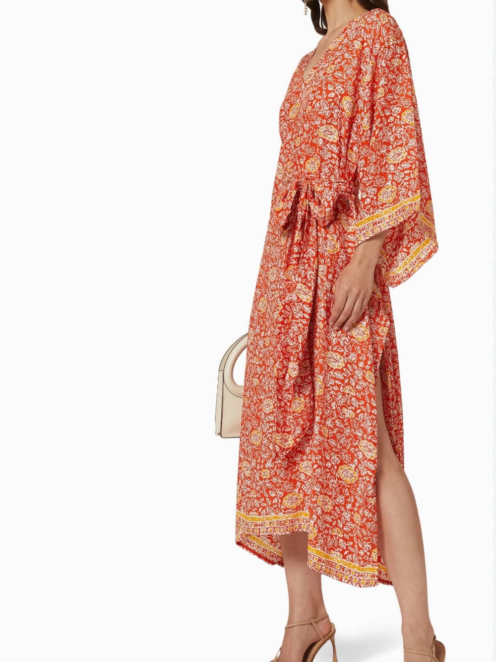 Natalie Martin Red Floral Print Dress with Cream Accents